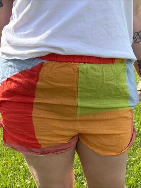 Vitamin A Tallows Linen Patchwork Women's Shorts - Bright Color Block